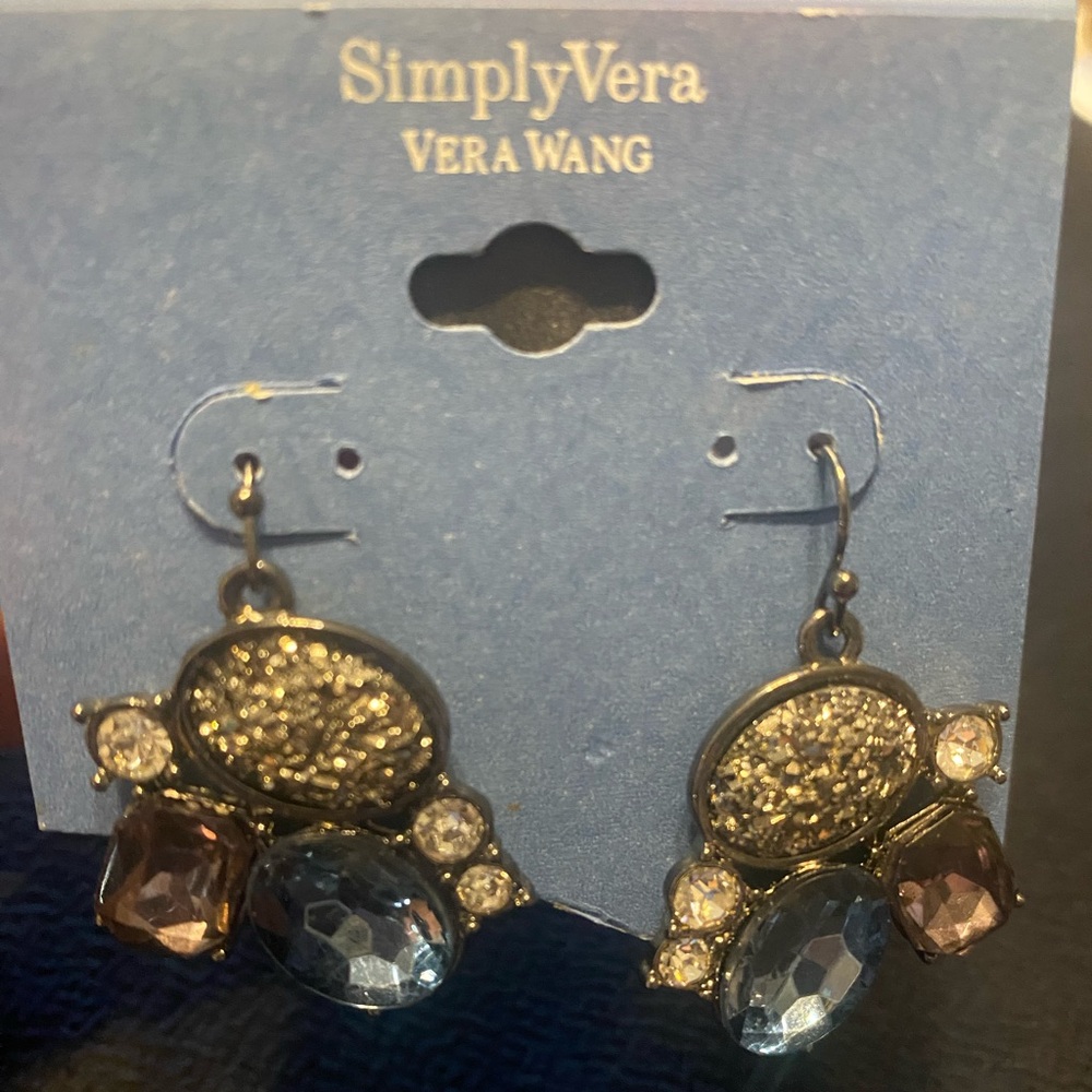 Vera Wang Gold and Blue Crystal Earrings